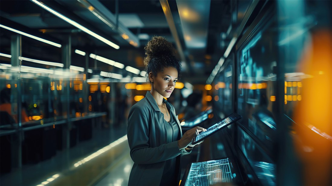 Technology professional working in a data center